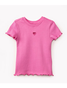 C&A camiseta de algodão coração vazado manga curta rosa