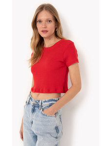 C&A blusa canelada básica manga curta vermelho