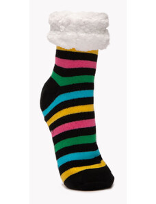 C&A meia de tricot cano alto listrada com pelúcia preto