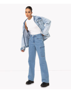 C&A calça jeans wide leg cargo cintura alta azul médio
