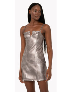 C&A vestido curto de poliuretano decote v prata