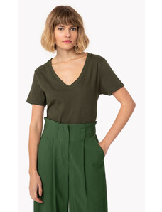 C&A camiseta de algodão básica decote v manga curta verde militar