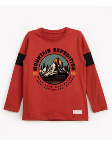 C&A camiseta de algodão infantil montanha manga longa terracota
