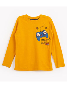 C&A camiseta de algodão infantil game manga longa mostarda