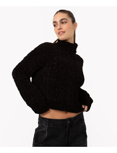 C&A suéter de tricot chennile gola alta preto