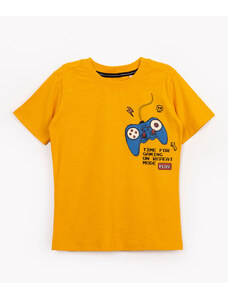 C&A camiseta de algodão infantil game manga curta mostarda