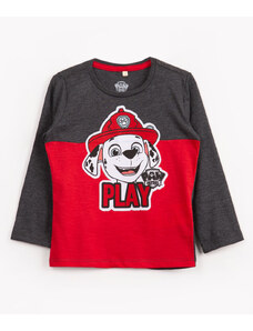 C&A camiseta de algodão infantil patrulha canina manga longa vermelha