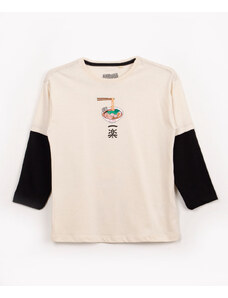 C&A camiseta de algodão infantil naruto manga longa bege