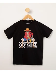 C&A camiseta infantil de algodão luffy one piece manga curta preta 