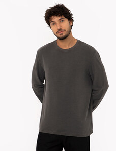 C&A camiseta de algodão texturizada manga longa cinza escuro