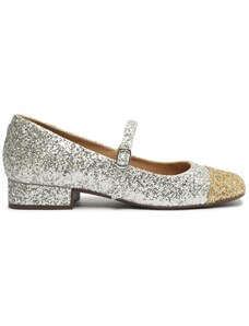 Sapato Boneca Prata e Dourado Glam Salto Bloco | Anacapri