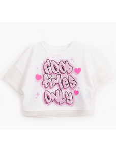 C&A blusa de algodão infantil goog times only manga curta em tela off white