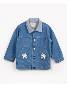 C&A jaqueta jeans infantil minnie com bolsos azul médio