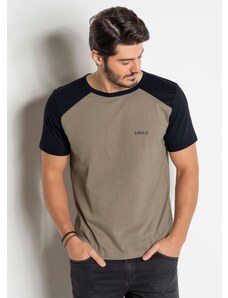 Moda Pop Camiseta Preta e Marrom com Cava Raglan