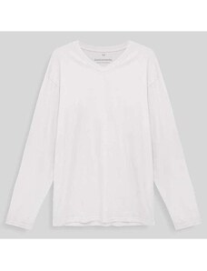 Basicamente Camiseta Básica Gola V Manga Longa Masculina Branco