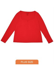 Malwee Plus Blusa Canelada Decote V Vermelho