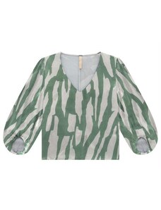 Lunender Blusa Cropped em Viscose com Decote V Verde