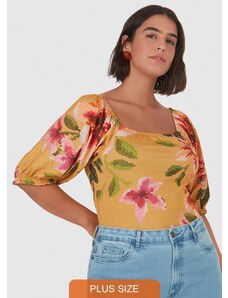Malwee Plus Blusa Floral Plus Size Ombro a Ombro Amarelo