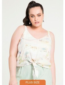 Lunender Mais Mulher Blusa Plus Size Estampada com Amarração Branco