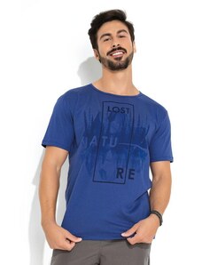 Moda Pop Camiseta Azul com Estampa Frontal