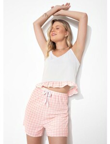 Alma Dolce Pijama Curto com Shorts Estampado Vichy Rosa
