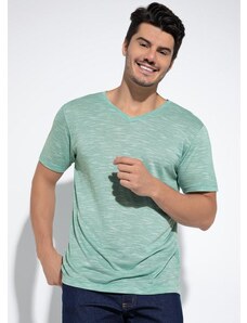 Moda Pop Camiseta Verde com Decote V