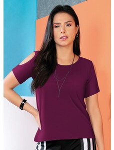 Moda Pop Blusa com Detalhe de Recorte nos Ombros Bordô