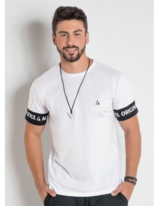 Camiseta Branca com Estampa Costas e Mangas