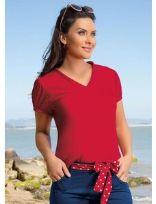 Moda Pop Blusa em Helanca Decote V Vermelha