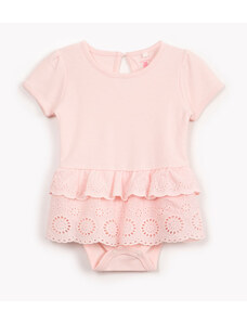 C&A body de algodão infantil manga curta com babado em laise rosa