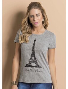 Moda Pop T-Shirt Mescla com Estampa Frontal