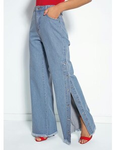 Sawary Jeans Calça Jeans com Botões nas Fendas Sawary