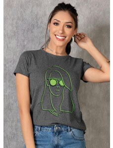 Moda Pop T-Shirt Mescla com Estampa Neon