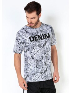 Moda Pop Camiseta Masculina com Estampa de Folhas Cinza
