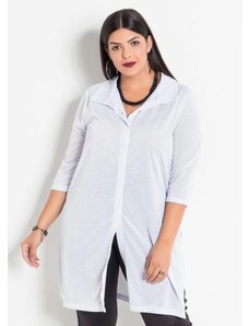 Marguerite Camisa Alongada com Fendas Branca Plus Size