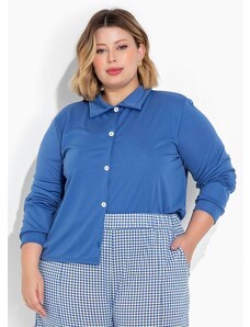 Marguerite Camisa Azul com Botões e Mangas Longas Plus Size
