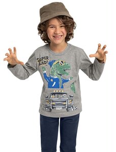 Quimby Camiseta Infantil Dino Menino Cinza