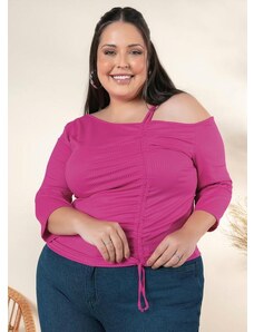 Mink Blusa Plus Size Pink com Cordel para Franzir