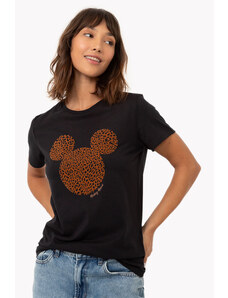 C&A camiseta de algodão mickey animal print manga curta preta