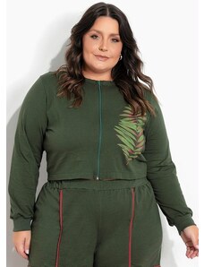 Marguerite Jaqueta Verde Cropped com Estampa Plus Size