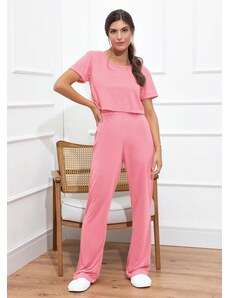 Alma Dolce Pijama Blusa Cropped e Flare Rosa