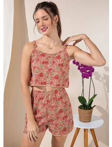 Alma Dolce Pijama Curto com Alças Floral Salmão