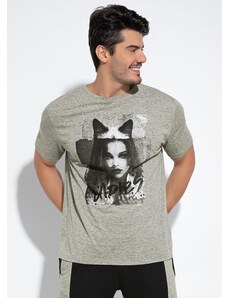 Moda Pop Camiseta Mescla com Estampa Frontal