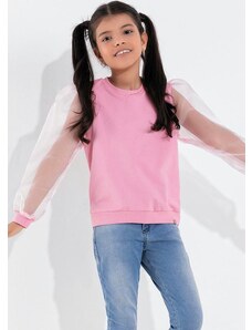 Moda Pop Casaco Infantil Rosa com Mangas Bufantes
