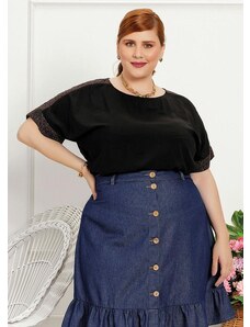 Mink Blusa Plus Size Preta com Recorte de Brilho
