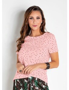 Moda Pop T-Shirt Rosa Poá com Mangas Curtas