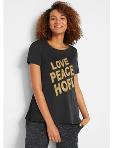Bonprix T-Shirt Love Peace Hope Preta