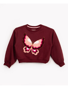 C&A blusa de moletom infantil bordado borboleta vinho