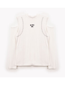 C&A blusa de viscose juvenil com strass manga longa off white