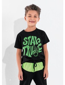 Moda Pop Camiseta Infantil Preta com Mangas Curtas